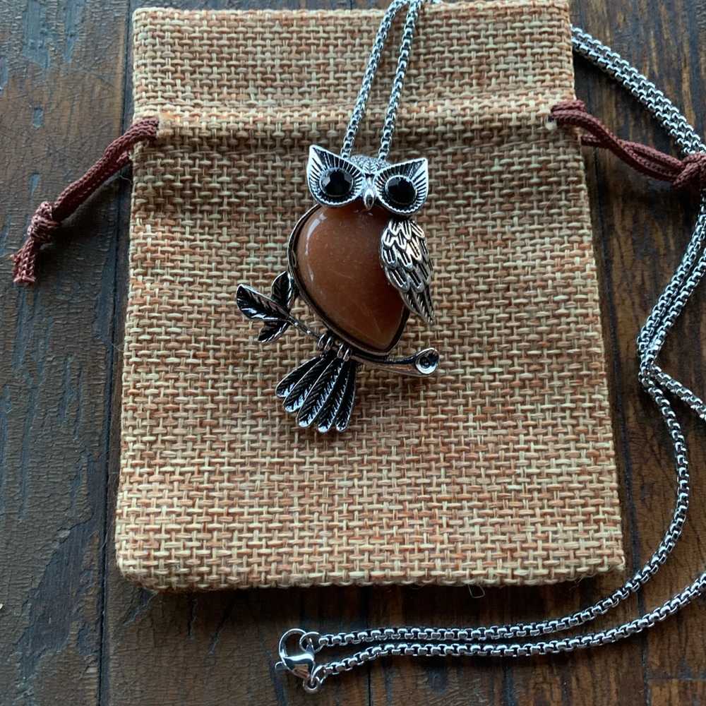 Yellow Jade Owl Necklace Crystal Necklace Yellow Jade Necklace